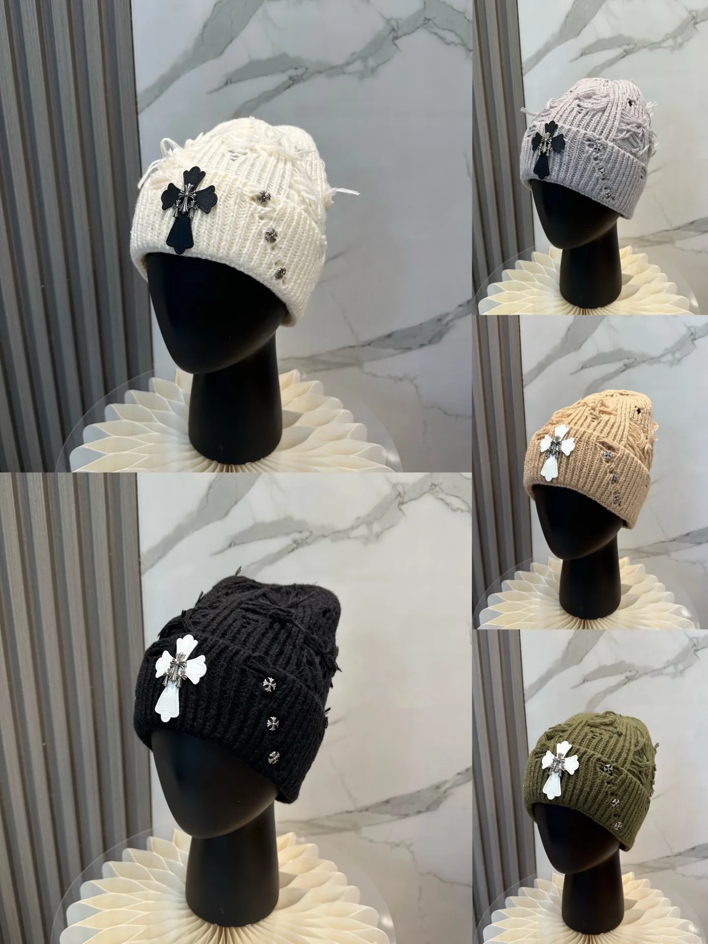 P60 🤍Chrome hearts new autumn and winter cross knitted hat🧶 One of the must-have hats in autumn and winter~ It really looks good on whoever wears it~, it is also a perfect match in black and white and gray in autumn~